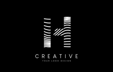 Warp Zebra Lines Letter H logo Design with Black and White Lines and Creative Icon Vector