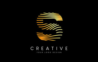 Warp Zebra Lines Letter S logo Design with Golden Lines and Creative Icon Vector