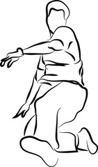 Man dancing breakdance or street dance silhouette. Fictional character and plot
