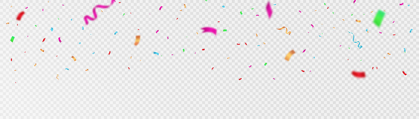 Colorful Serpentine. Festive Foil Ribbons. Confetti Falls on a Transparent Background. Party, Birthday Vector Template. Carnival Serpentine. Holiday elements. Bright Festive Tinsel.