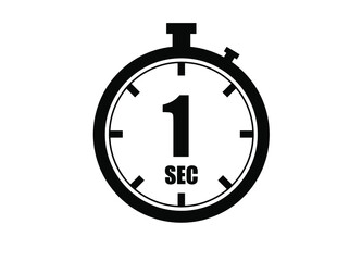 1 Seconds timers clock. Time measure. Chronometer vector icon black isolated on white background.