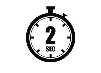 2 Seconds timers clock. Time measure. Chronometer vector icon black isolated on white background.