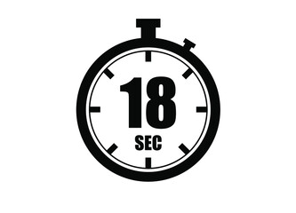 18 Seconds timers clock. Time measure. Chronometer vector icon black isolated on white background.