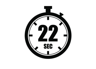 22 Seconds timers clock. Time measure. Chronometer vector icon black isolated on white background.