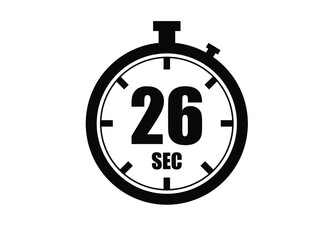 26 Seconds timers clock. Time measure. Chronometer vector icon black isolated on white background.