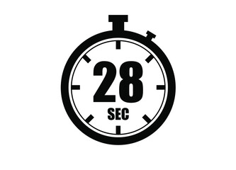 28 Seconds timers clock. Time measure. Chronometer vector icon black isolated on white background.