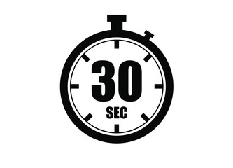 30 Seconds timers clock. Time measure. Chronometer vector icon black isolated on white background.