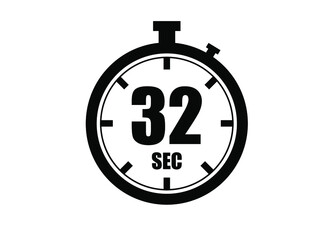 32 Seconds timers clock. Time measure. Chronometer vector icon black isolated on white background.