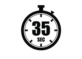 35 Seconds timers clock. Time measure. Chronometer vector icon black isolated on white background.