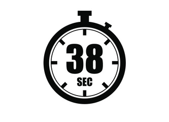 38 Seconds timers clock. Time measure. Chronometer vector icon black isolated on white background.