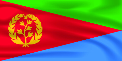 Flag of Eritrea. Realistic waving flag of State of Eritrea. Fabric textured flowing flag of Eritrea.