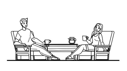 terrace home vector. garden patio, summer house outside furniture, modern exterior, wooden balcony terrace home character. people black line pencil drawing vector illustration