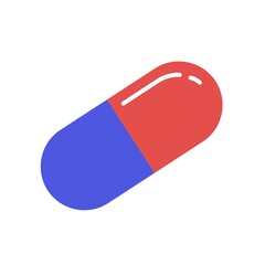Medicine capsule icon. Medical pill pictogram. Pill icon with red and blue side. Symbol, logo illustration. Icon health (pills) - pills box, tablets, pill, blister. Vector illustration in flat style