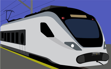 Locomotora de tren eléctrico en la estación