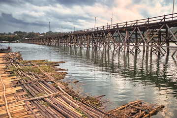 Wooden bridge in Sangkhlaburi district Thailand is a community of indigenous Mon people with old culture. It is natural and a tourist destination.