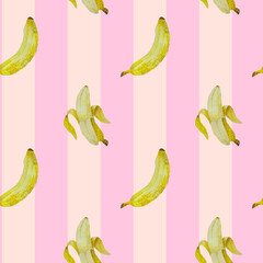 Watercolor hand drawn vector seamless pattern banana