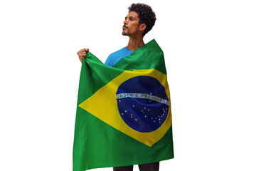  Holding Brazil Flag, Black Man With Flag isolated.