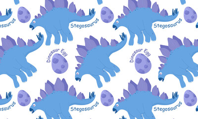 Cute and bright seamless pattern with the image of a stegosaurus