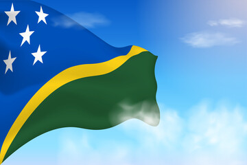 Solomon Islands flag in the clouds. Vector flag waving in the sky. National day realistic flag illustration. Blue sky vector.
