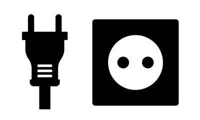 Plug and socket. Vector black icon. Clipart isolated on white background.