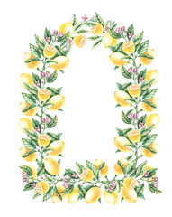 Obraz premium Watercolor frame of lemons on a white background
