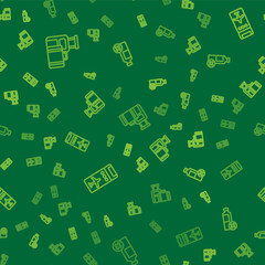 Set line Suitcase, Airline ticket and No water bottle on seamless pattern. Vector