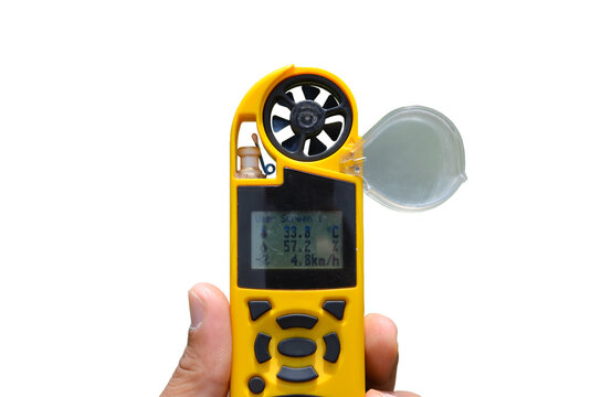 environmental meter from anemometer for  measuring the speed of wind, humidity and temperature isolated on white background