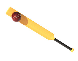 wooden bat and leather red cricket ball 3d render illustration