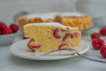sweet home made cherry vanilla ricotta cake
