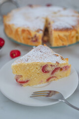 sweet home made cherry vanilla ricotta cake