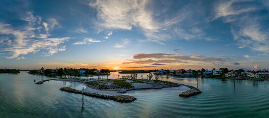 Sunrise behind Snake Island Venice Florida Drone Panorama © RonPaulk Photography