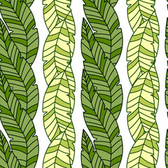 Simple tropical palm leaves seamless pattern. Linear exotic botanical texture.