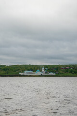 beautiful Christian monastery on the banks of the river
