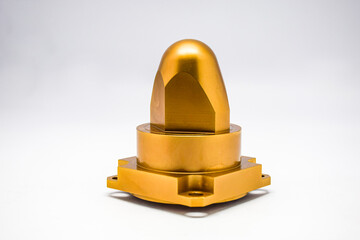 gold ingot Like 1 piece of precious gold, the shape of the dome head, the cylindrical body. The golden light reflects the glittering gold on a white background.