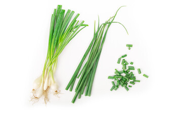 Young green onion set isolated on white