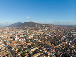 The town of Vrsac and the hills behind. Aerial photo.