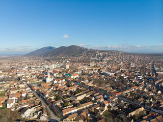 The town of Vrsac and the hills behind. Aerial photo.