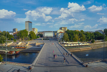 The city of Nis in Serbia during summer. Panoramic view of the city center and big pedestrian...