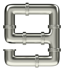 Number 9 made of steel pipes, isolated on white, 3d rendering