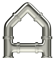 Letter A made of steel pipes, isolated on white, 3d rendering