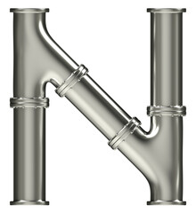 Letter N made of steel pipes, isolated on white, 3d rendering