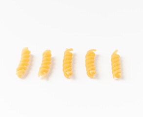 Pasta isolated on white background, flat lay, top view.