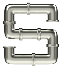 Letter S made of steel pipes, isolated on white, 3d rendering