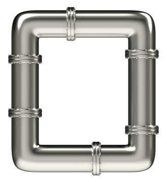 Letter O made of steel pipes, isolated on white, 3d rendering