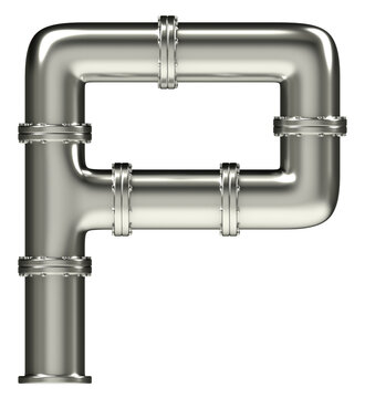 Letter P made of steel pipes, isolated on white, 3d rendering