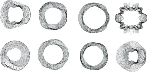Grunge lines with rough edges  in Circle Form . Spiral Vector Illustration .Textured round Logo . Design element . Abstract Geometric circular shapes .Rotating grunge radial line. Concentric circles