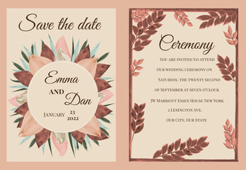 Beautiful ornament flower arrangement wedding invitation design. Romantic, floral design