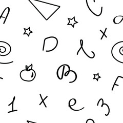 Back to school. Seamless pattern on a chalkboard drawn with chalk. Vector for fabric, wrapping paper, wallpaper