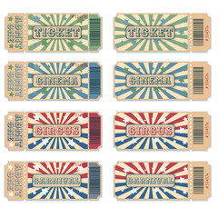 template of tickets to the circus, carnival, cinema. in vintage style. vector illustration