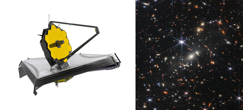 James Webb Space Telescope looking at galaxies. Webb’s first deep field. Astronomy science. This image elements furnished by NASA
